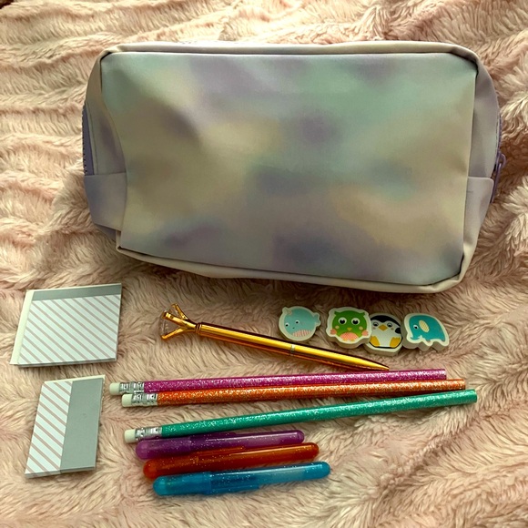 NWT Tie dye cosmetic bag/pencil pouch filled with school supplies - Picture 2 of 3